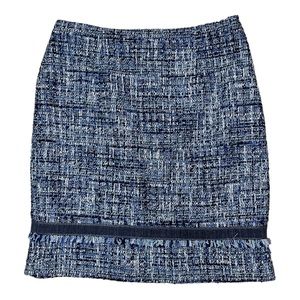 Brooks Brothers Lanificio Campore Womens Skirt 6P Blue White Tweed Ribbon Fringe